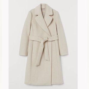 H&M Cream Belted Wool-Blend Long Coat